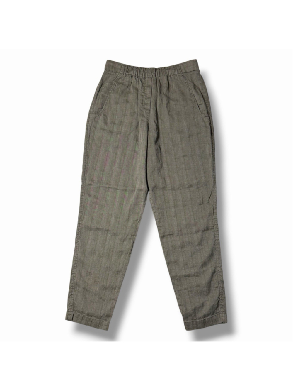Oska Trousers Size 2 US 10 Taupe Gray Herringbone Linen Cotton Pull On Tapered